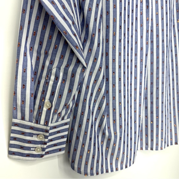Boden Copper Metallic Clip Blue & White Pinstripe Button Up Shirt Nwt Size 4P - Picture 9 of 15